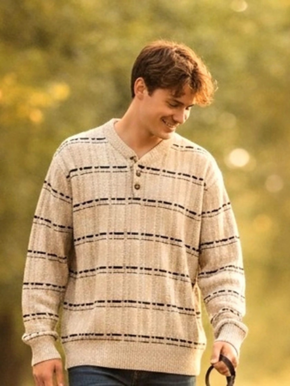Peconic Bay Traders Men's Striped Crewneck Sweater Gray & White Medium